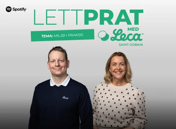 Podcast-cover for «Lettprat med Leca» med Jaran Wood og Laila Grüner, tema «Miljø i praksis»