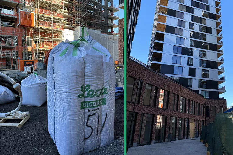 Leca lettklinker 2/10, knust for magasinering, fordrøyning og infiltrasjon av overvann. 