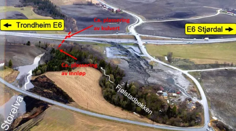 Raset ved Leistadkrysset i 2002 tok med seg en avkjøringsrampe og en pendlerparkering (Fra rapporten "Leistadraset 24 April 2002 ved E6 Øst Sør-Trøndelag")